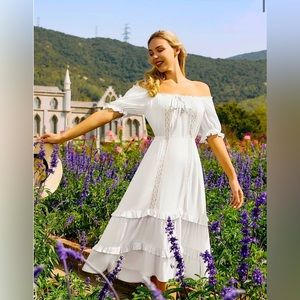 Off the Shoulder Cotton A-Line Dress